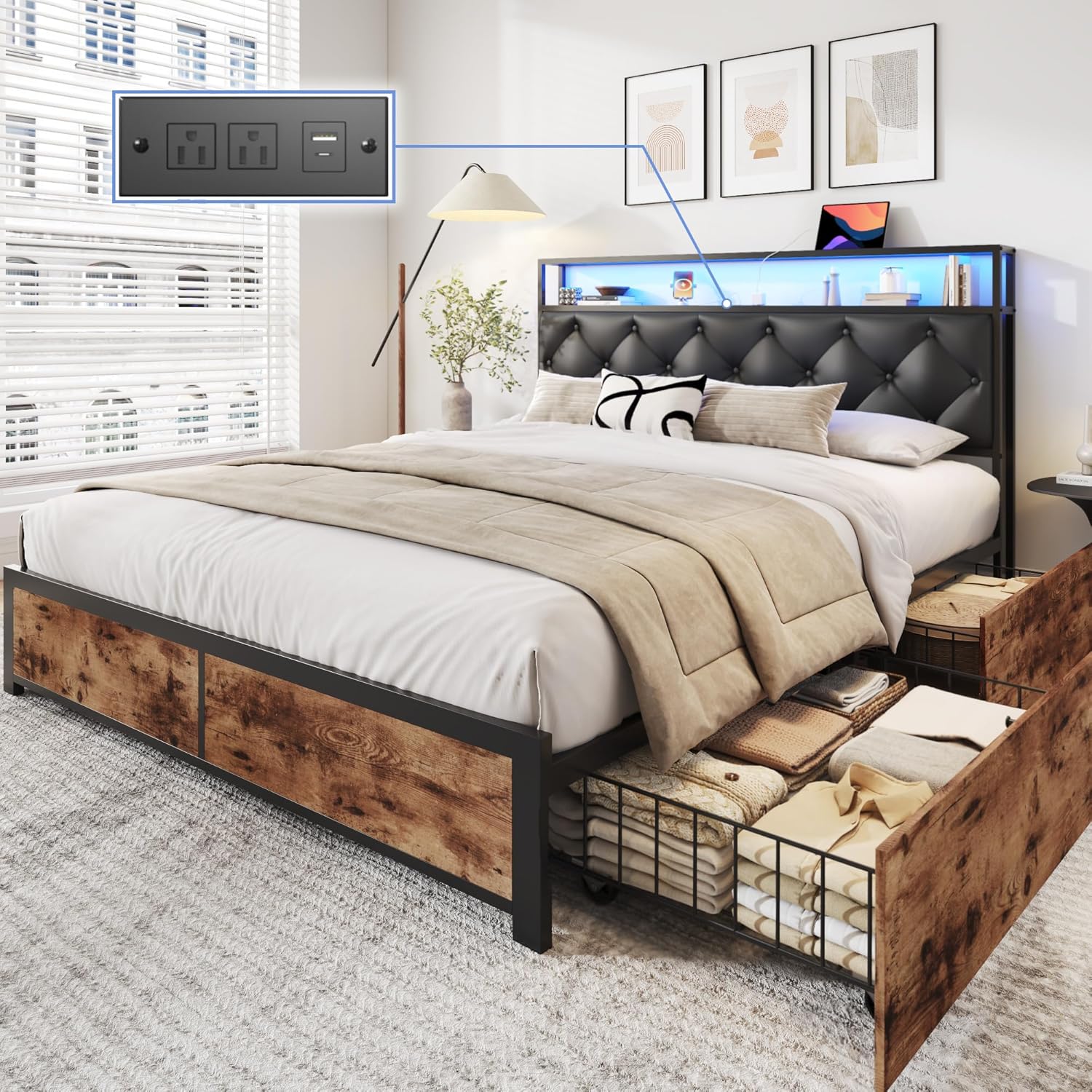Foredawn metal platform bed frame queen size - View 1